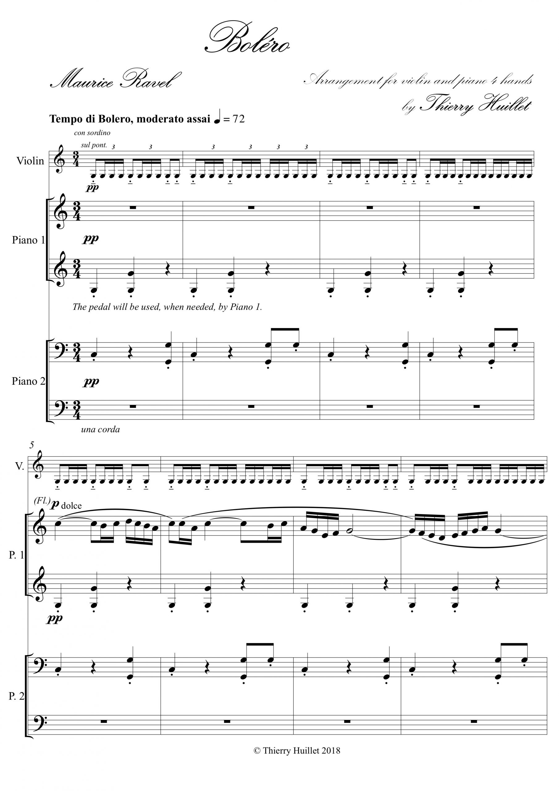 Ravel: Boléro - Score - transcription Huillet